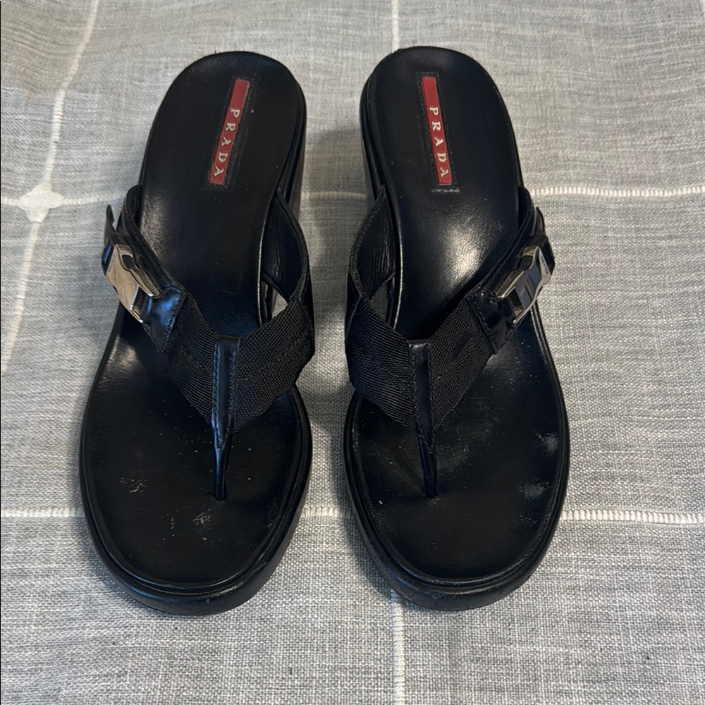 Prada Black Leather Sandals